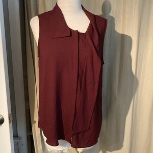 NWT Naked Zebra sleeveless top with hidden buttons and scarf accent maroon L